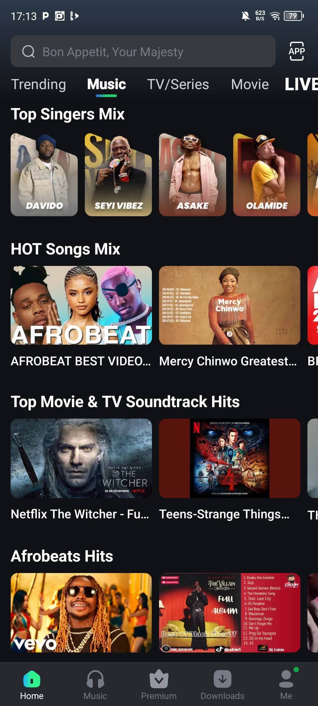 MovieBox music interface with artist and soundtrack resources
